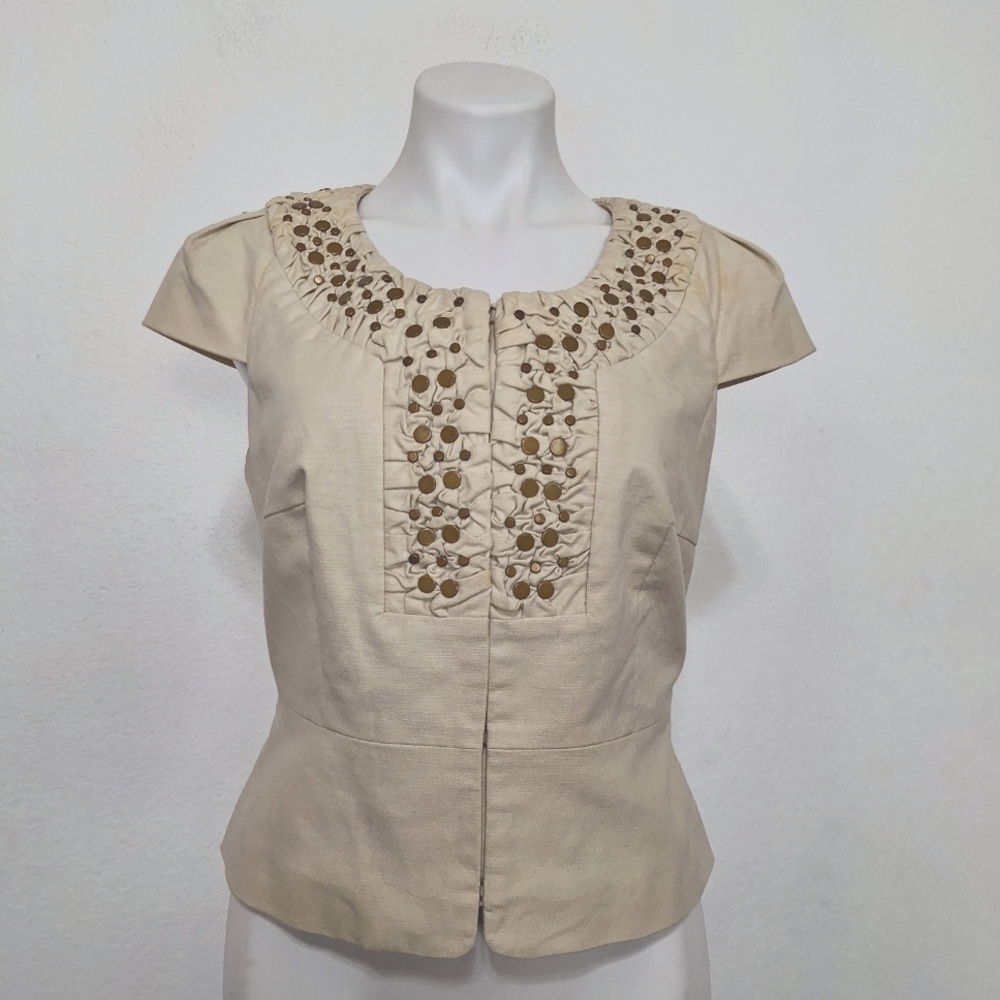 Anthropologie Idra "NEW" Ivory Nailhead Metallic Studs Jacket Top Size 10